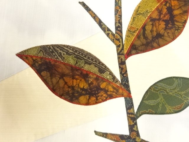 JAPANESE KIMONO / ANTIQUE NAGOYA OBI / PATCHWORK / LEAVES